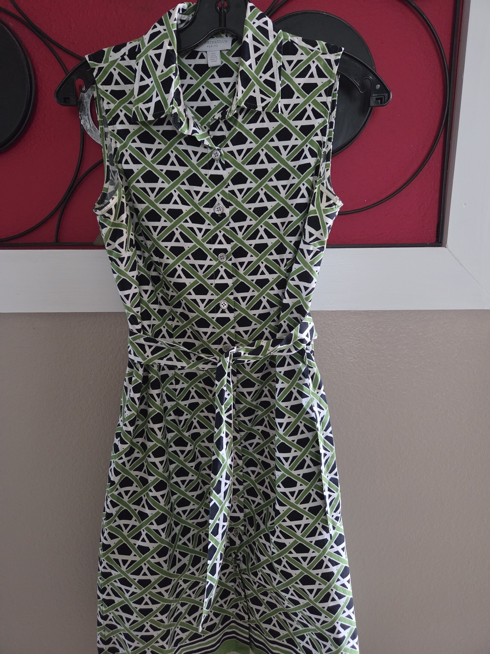 Sleeveless Geometric Print Shirt Dress in Green by Charter Club